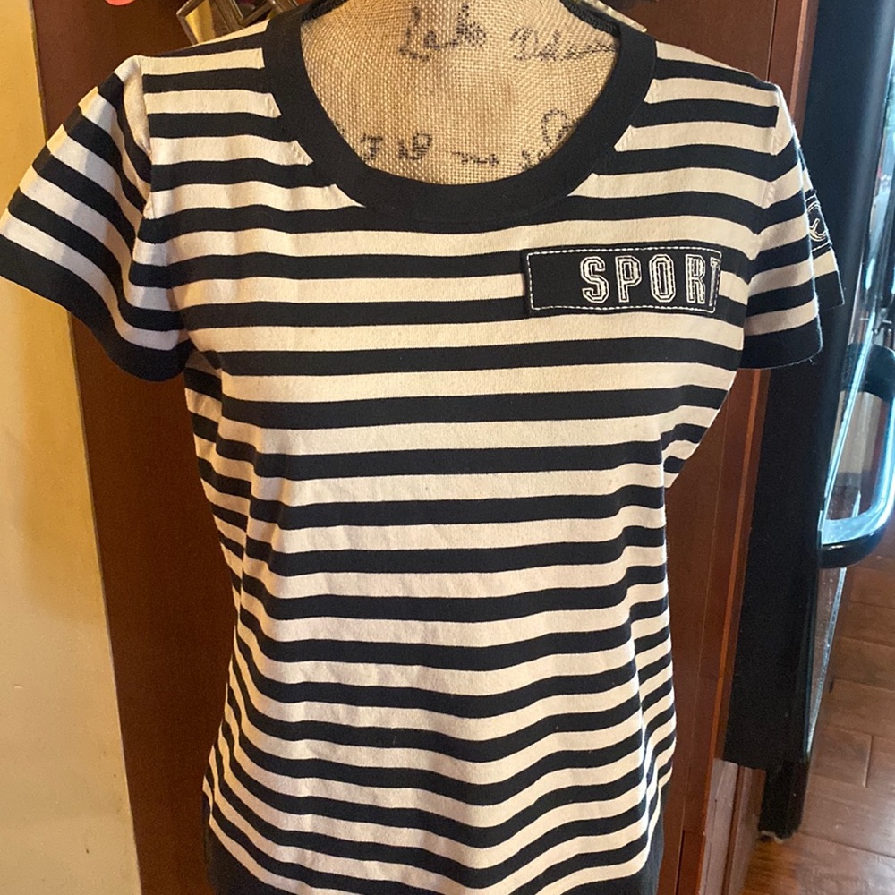 Escada sport black and white cotton stretch striped sweater